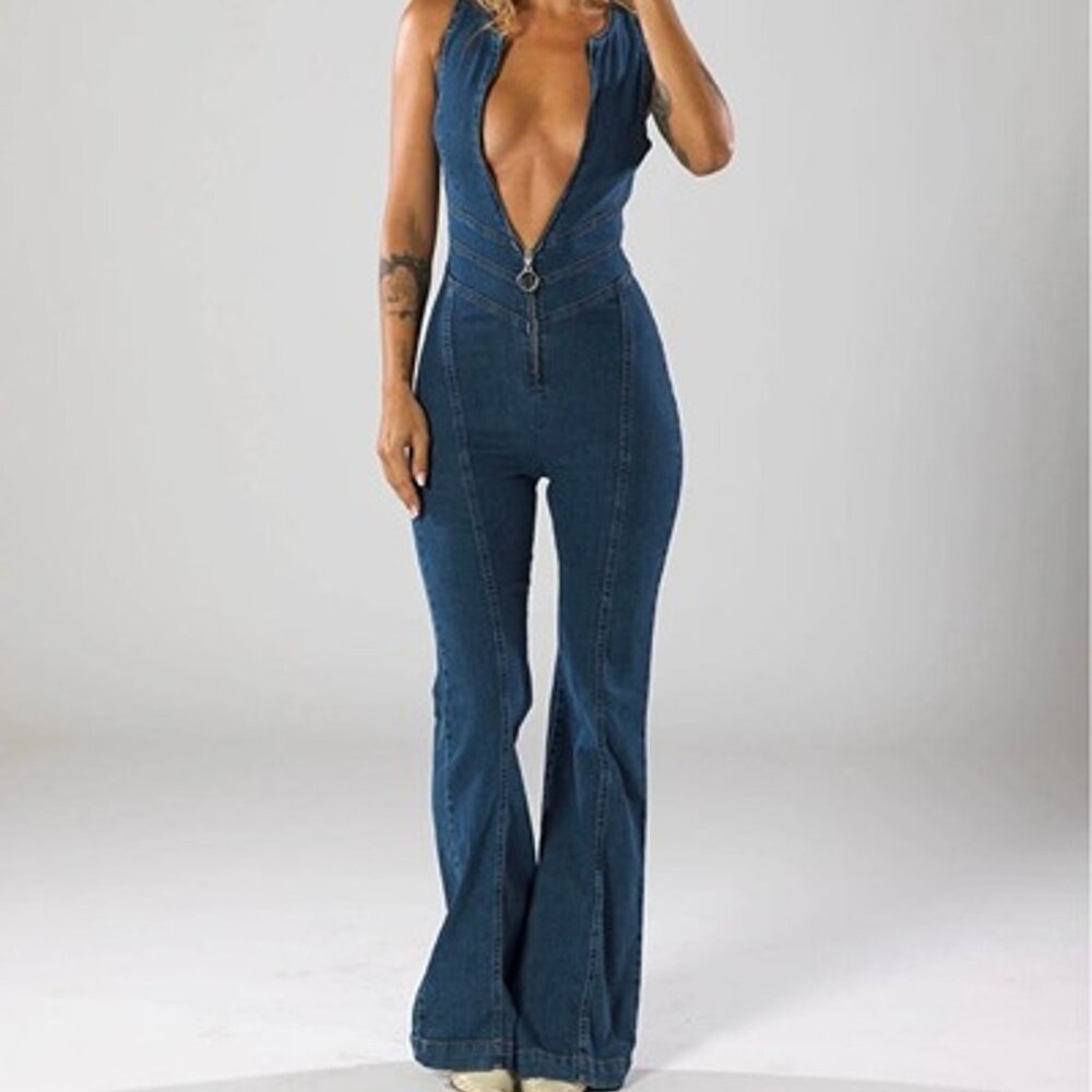 Revice Los Angeles NW0T Hollywood Heartthrob Sexy denim sleeveless jumpsuit